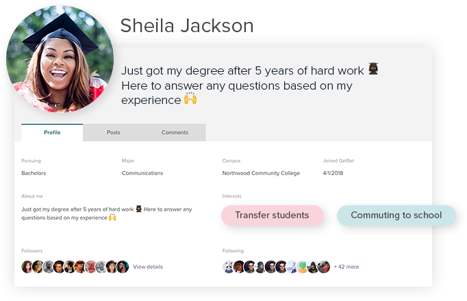 Examples of reporting on GetSet's Insight platform, including a dashboard of student activity and qualitative student profile data.