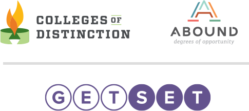 The logos for Colleges of Distinction, Abound, and GetSet.