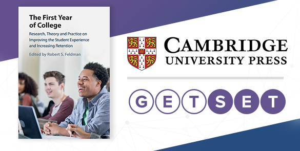 Cambridge University Press logo, GetSet Logo, and the cover of the new book "The First Year of College"