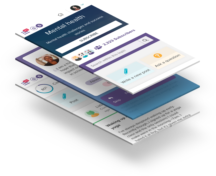 An illustration showing the GetSet Student Community on a laptop screen surrounded by photos of students who have been connected to each other via GetSet.