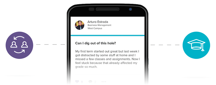 Mobile phone showing a student's post on GetSet
